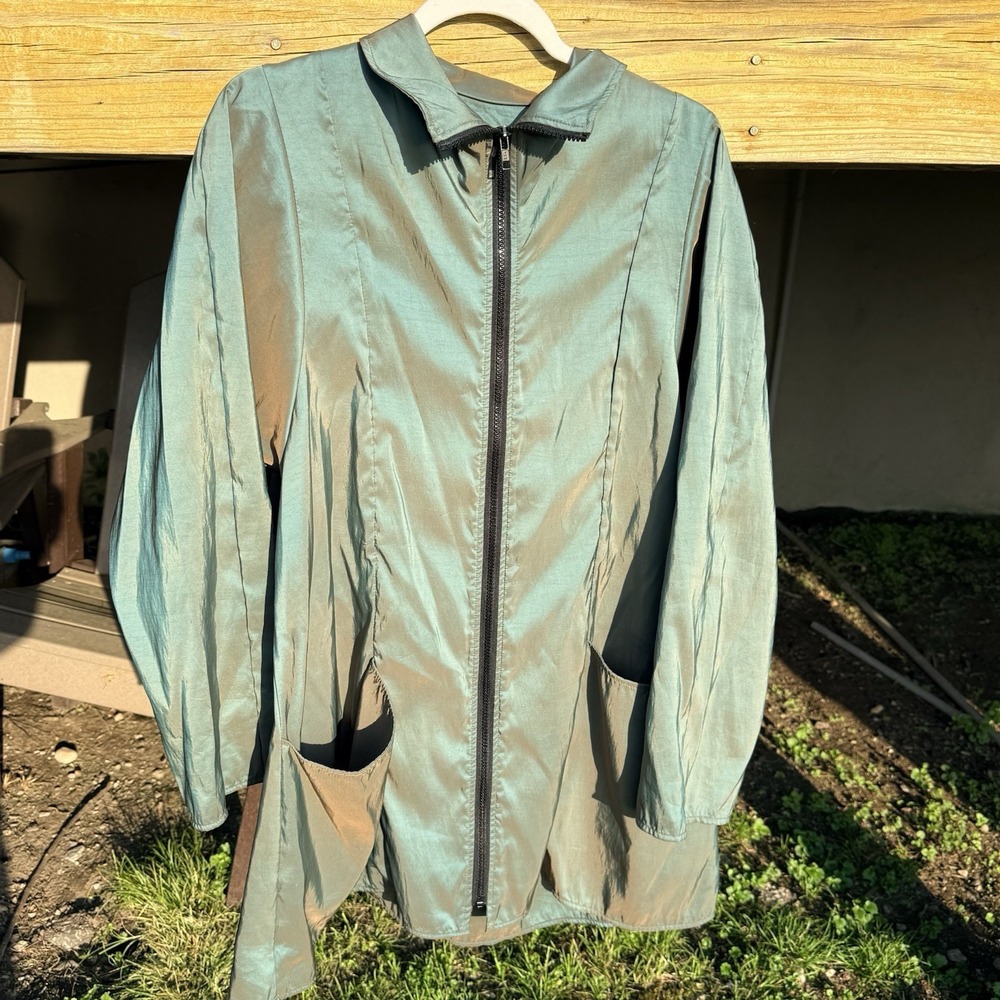 Maralyn Ferree Jacket Womens M Green Iridescent Zip Up Lightweight Coat